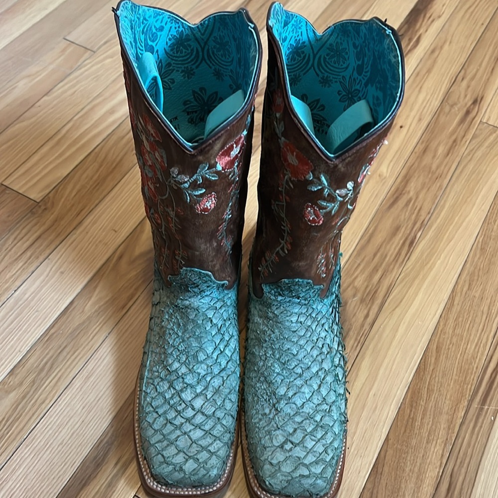 Corral Women's Turquoise & Brown Fish Square Toe Cowgirl Boots